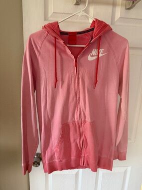 Nike Women's Pink Full-Zip Hoodie with White Swoosh